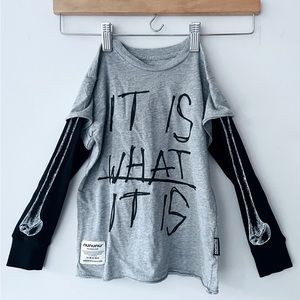 NWT Nununu it is what it is long sleeve t-shirt grey top boys girls sweatshirt